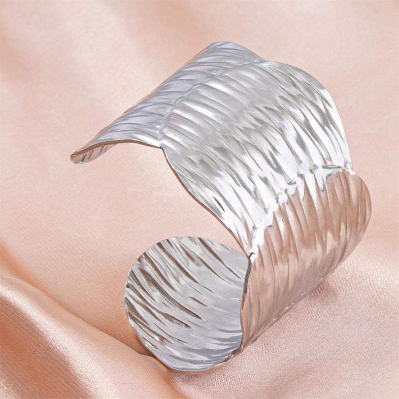 Wide Textured Cuff Bracelet with Sculptural Flow