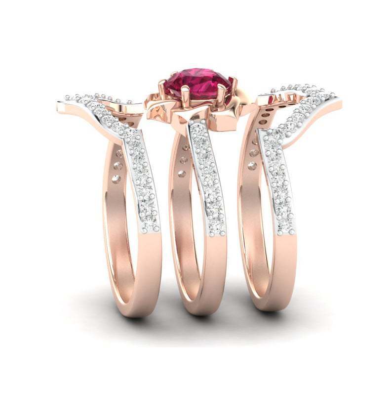 Rose Bloom Bridal Ring Set – Rose Gold Ruby