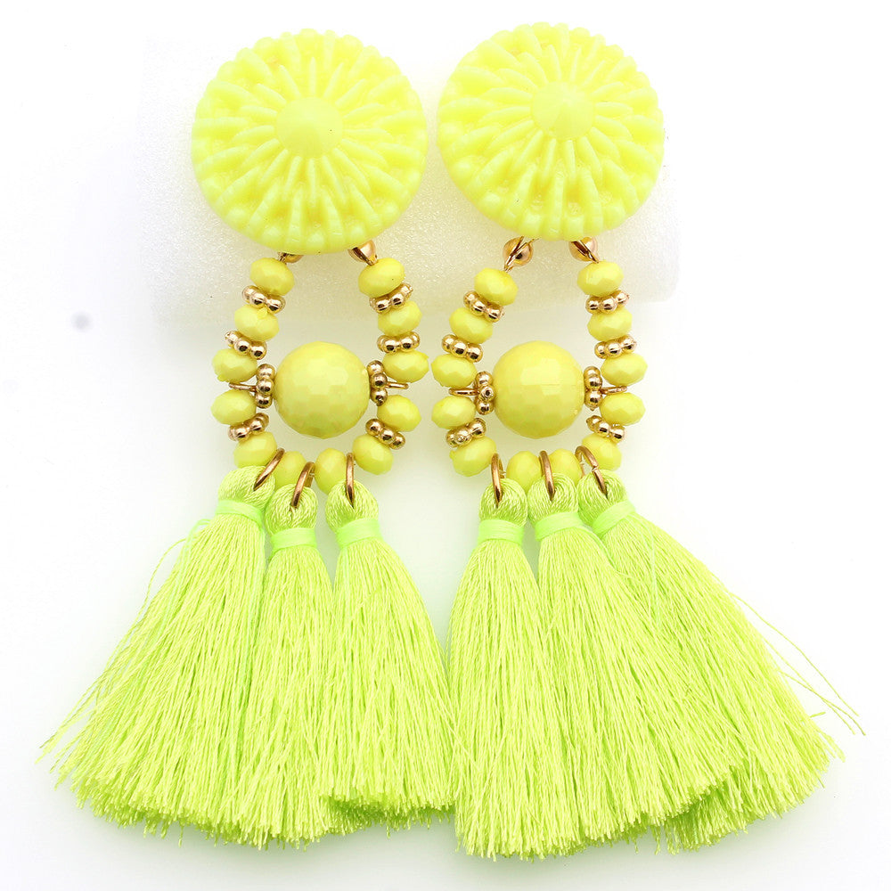 Bold Boho Tassel Earrings with Beaded Accents