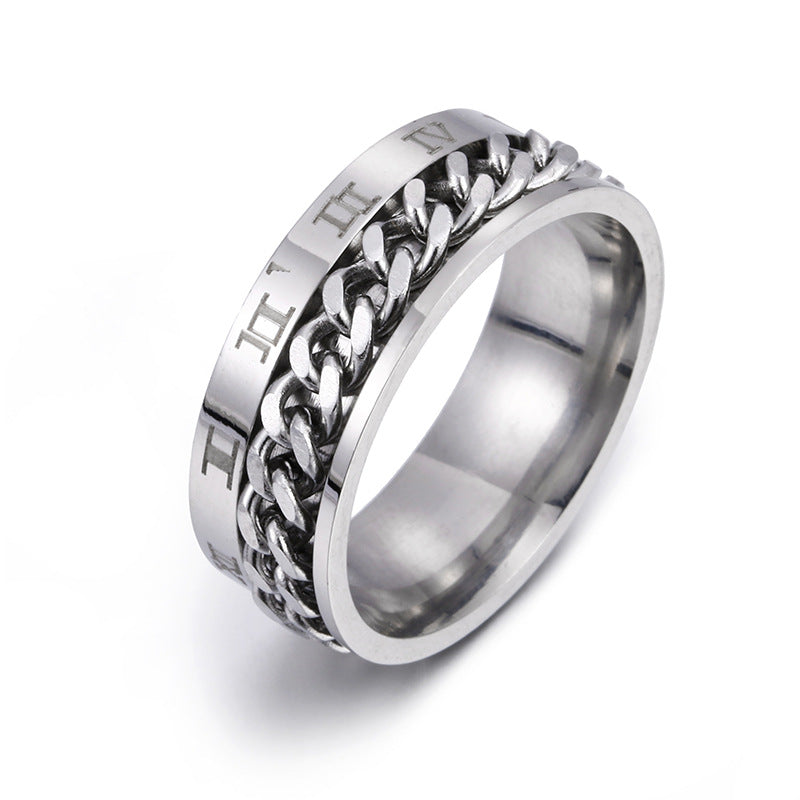 Stainless Steel Chain Spinner Ring – Roman Numeral Band