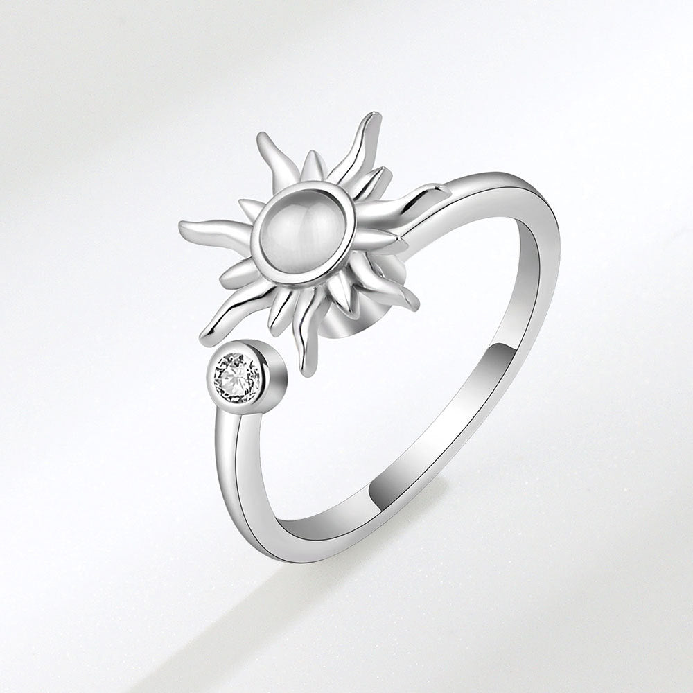 Sunburst Adjustable Ring with Rotating Crystal Center