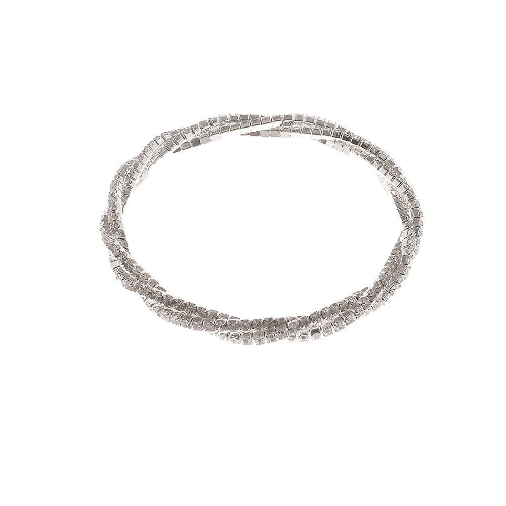 Multi-Row Crystal Stretch Bracelet with Refined Texture