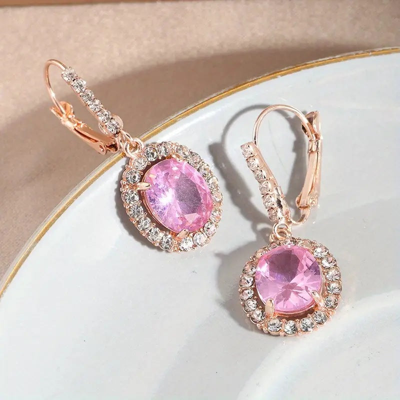 Rose Gold Pink Crystal Drop Earrings