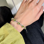 Sterling Silver Butterfly Bracelet with Natural Crystal Inlay