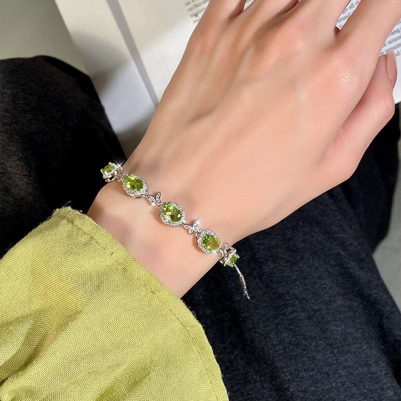 Sterling Silver Butterfly Bracelet with Natural Crystal Inlay