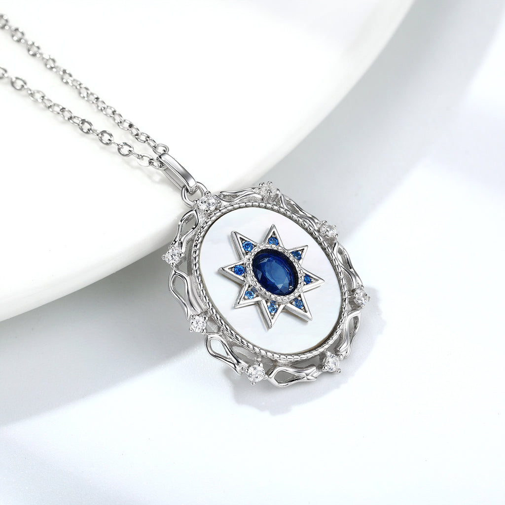 Sterling Silver Natural Sapphire Star Pendant Necklace