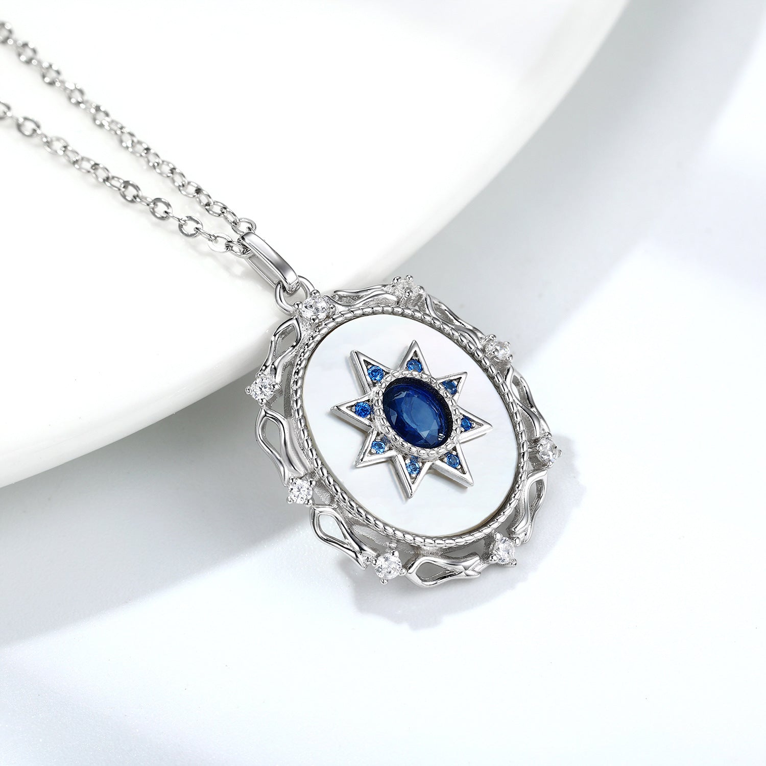 Sterling Silver Natural Sapphire Star Pendant Necklace