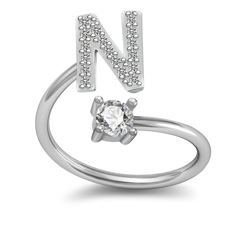 Personalized Initial Letter Ring with Pavé Stone Accent