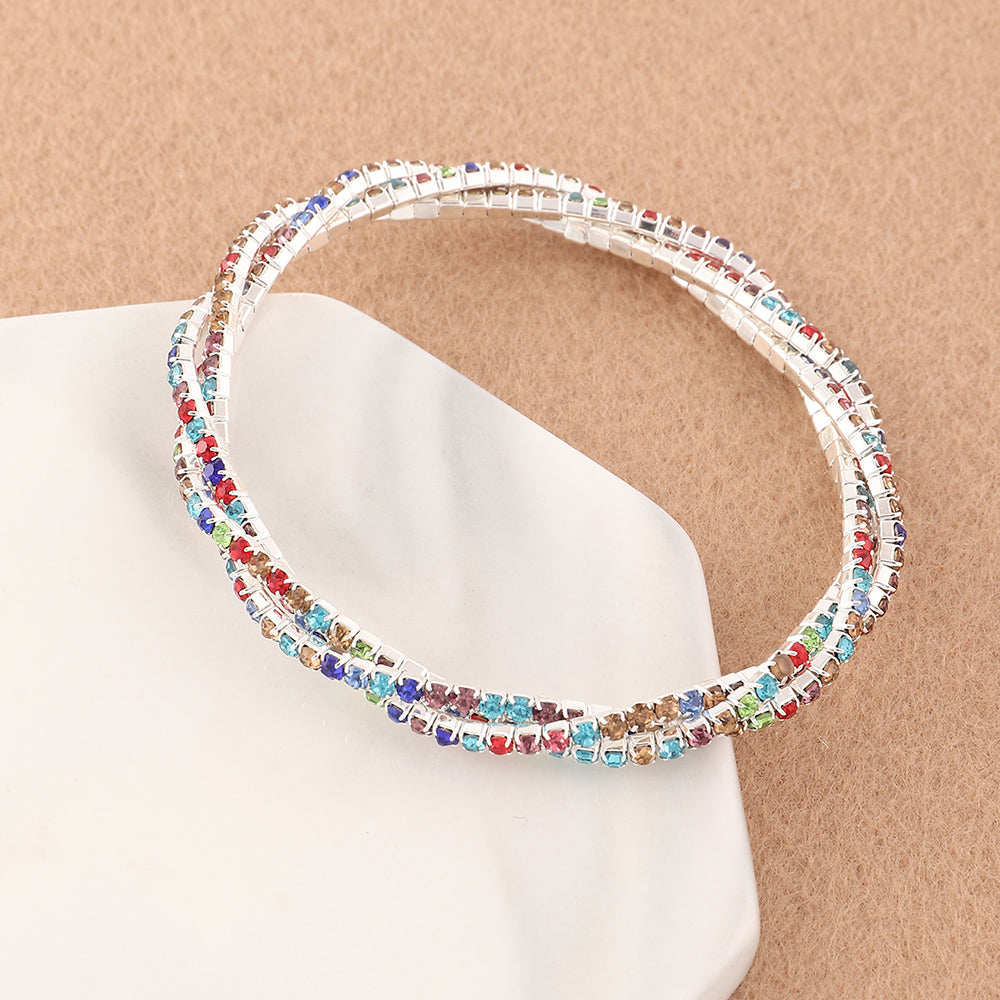 Multi-Row Crystal Stretch Bracelet with Refined Texture