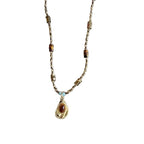 Vintage Gold Beaded Necklace with Teardrop Pendant