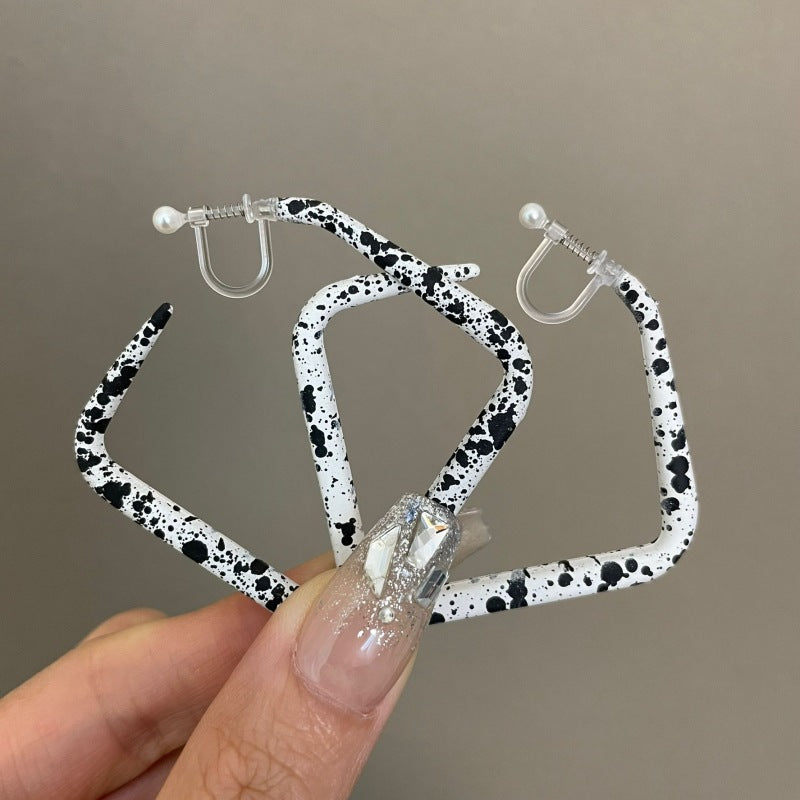 Black & White Speckled Geometric Clip-On Earrings