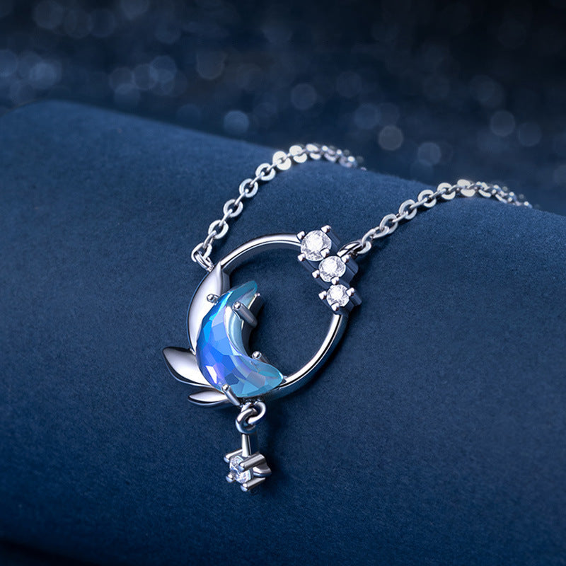 Star & Moon Blue Crystal Necklac