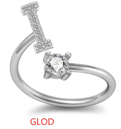 Personalized Initial Letter Ring with Pavé Stone Accent