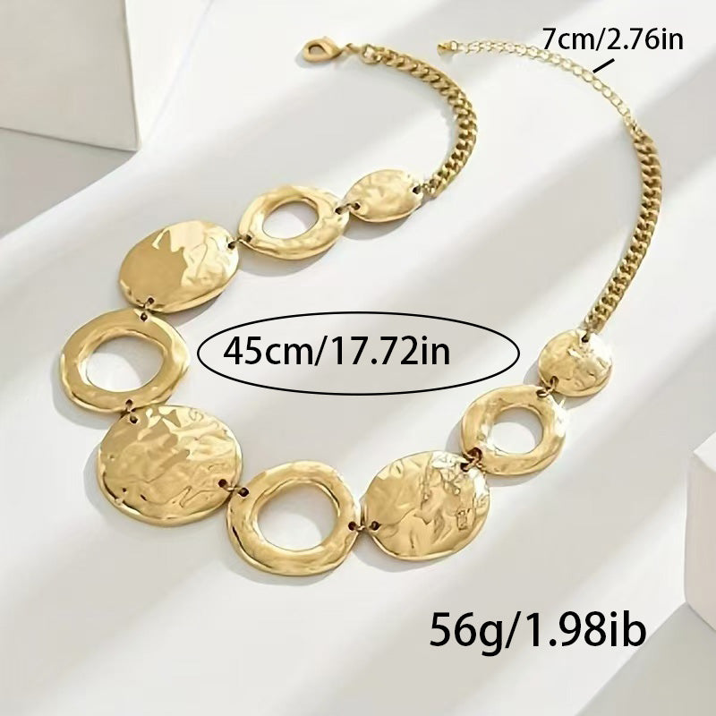 Hammered Disc Statement Necklace with Sculptural Links