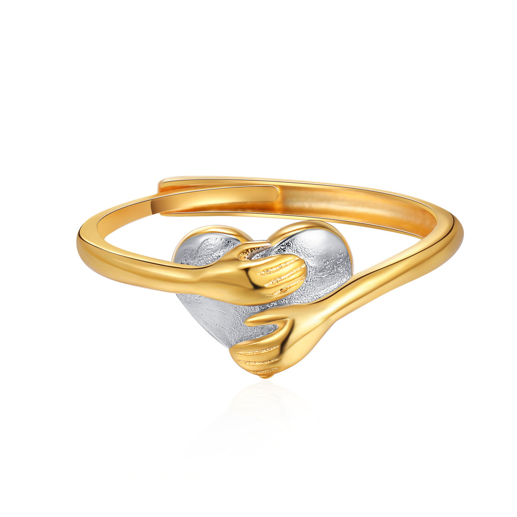 Embrace Hands Ring – Gold & Silver Tone Open Band