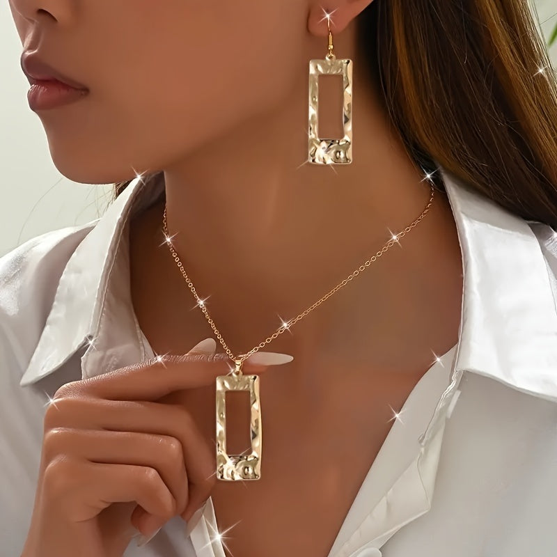 Luxury Gold-Toned Hammered Rectangle Jewelry Set
