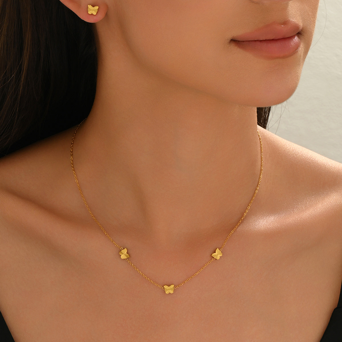 Butterfly Charm Necklace & Matching Stud Earrings