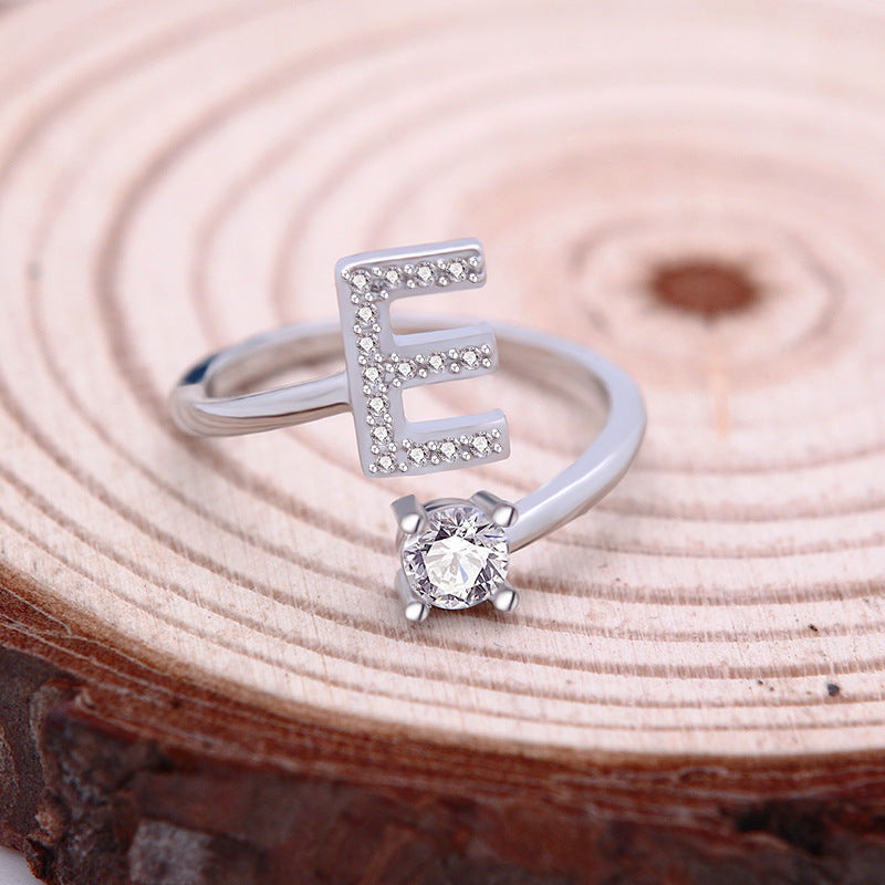 Personalized Initial Letter Ring with Pavé Stone Accent