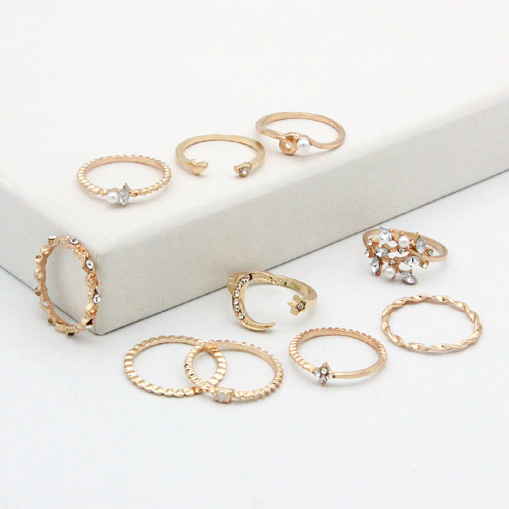 Celestial Gold Stacking Ring Set – Star, Moon & Crystal Bands
