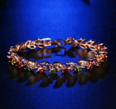 Leaf-Link Bracelet with Flowing Gem Detail