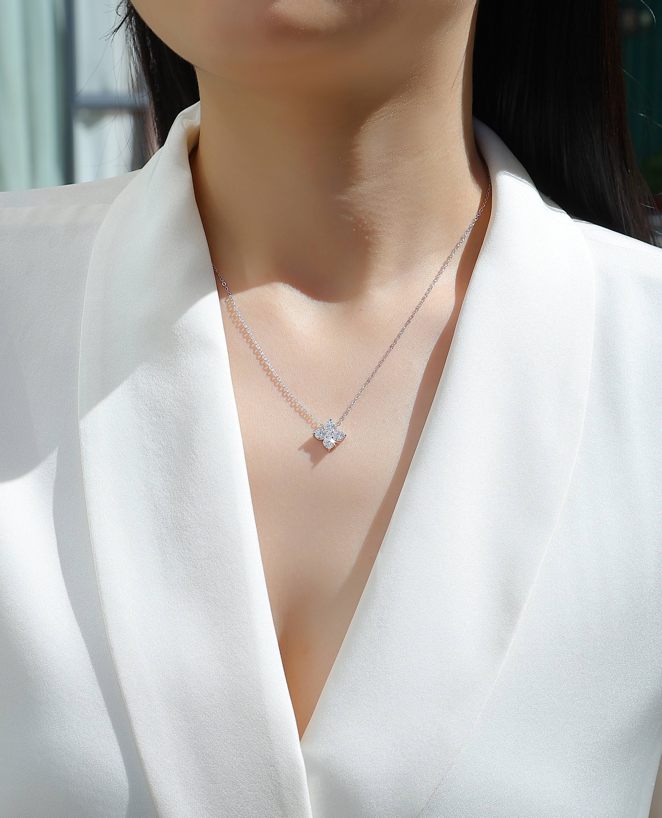 Lucky Four-Leaf Clover Moissanite Pendant Necklace