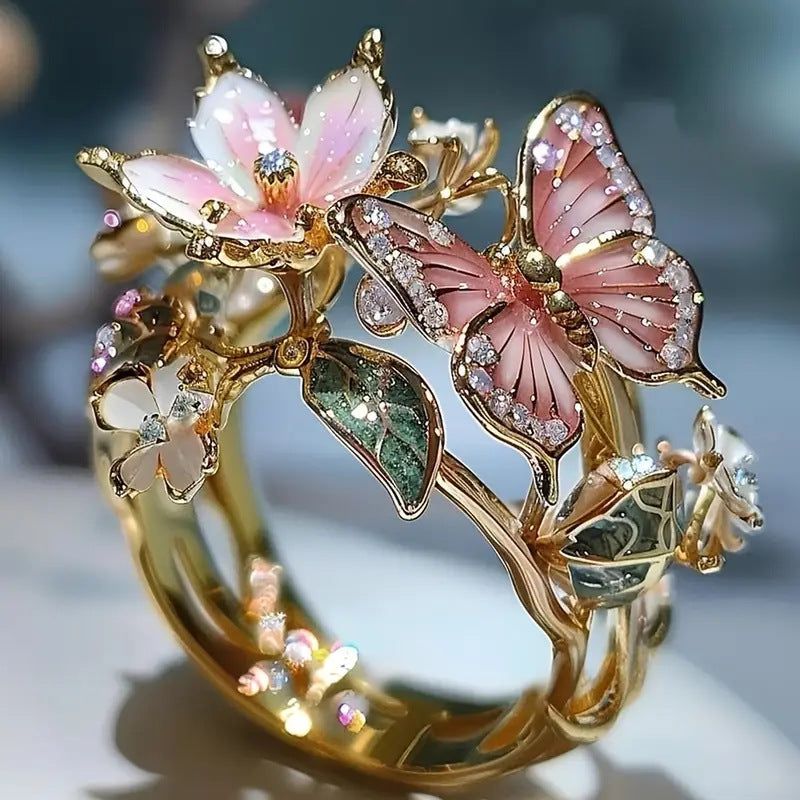 Krystal Crafts Butterfly Blossom Statement Ring