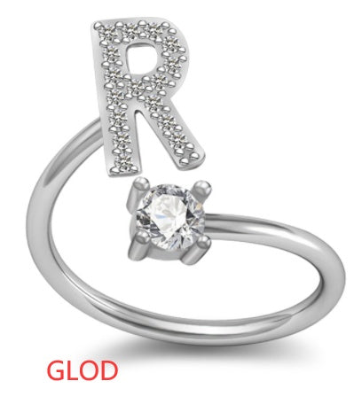 Personalized Initial Letter Ring with Pavé Stone Accent