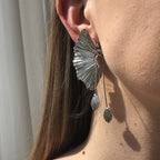 Modern Scallop Fan Earrings with Flowing Drop Accents