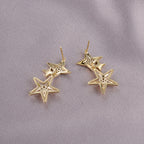 Sparkling Double-Star Drop Earrings with Crystal Accents