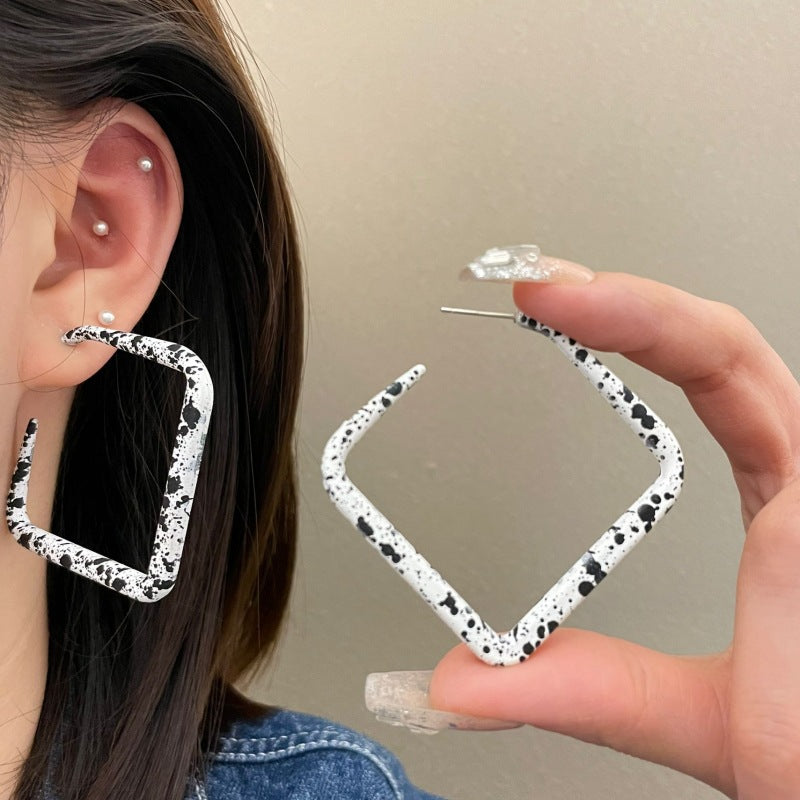 Black & White Speckled Geometric Clip-On Earrings