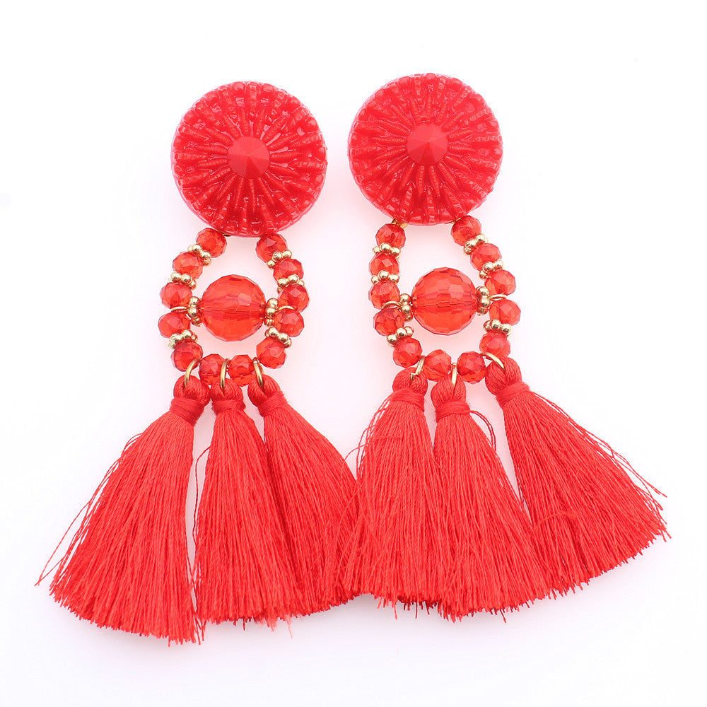 Bold Boho Tassel Earrings with Beaded Accents