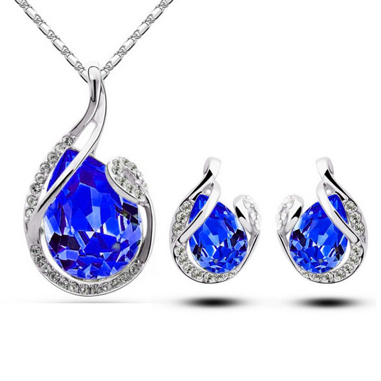 3-Piece Crystal Teardrop Necklace and Earrings Set
