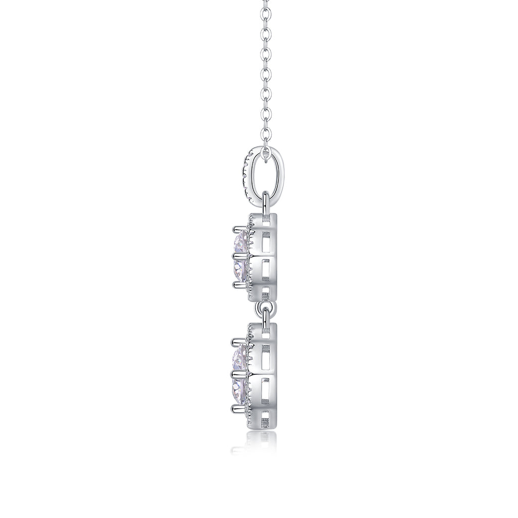 Double Halo Cushion-Cut Crystal Pendant Necklace