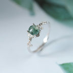 Vintage Green Gemstone Vine Adjustable Ring in Sterling Silver