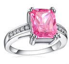 Emerald Cut Pink Crystal Ring – Pavé Accent Statement Band