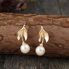 Gold Leaf Pearl Drop Earrings