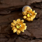 Vintage Gold Flower Stud Earrings with Crystal Center