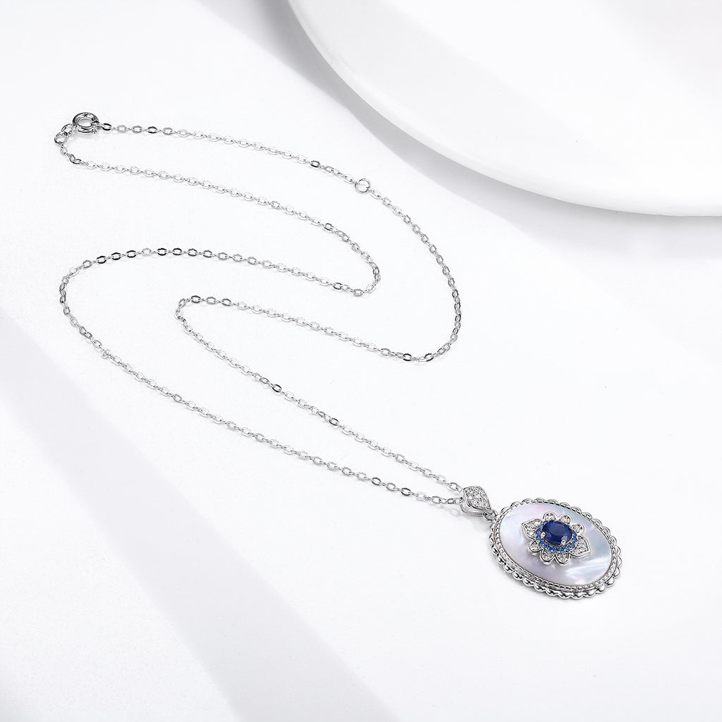 Vintage Sapphire Pendant with Sterling Silver & Diamond Accents