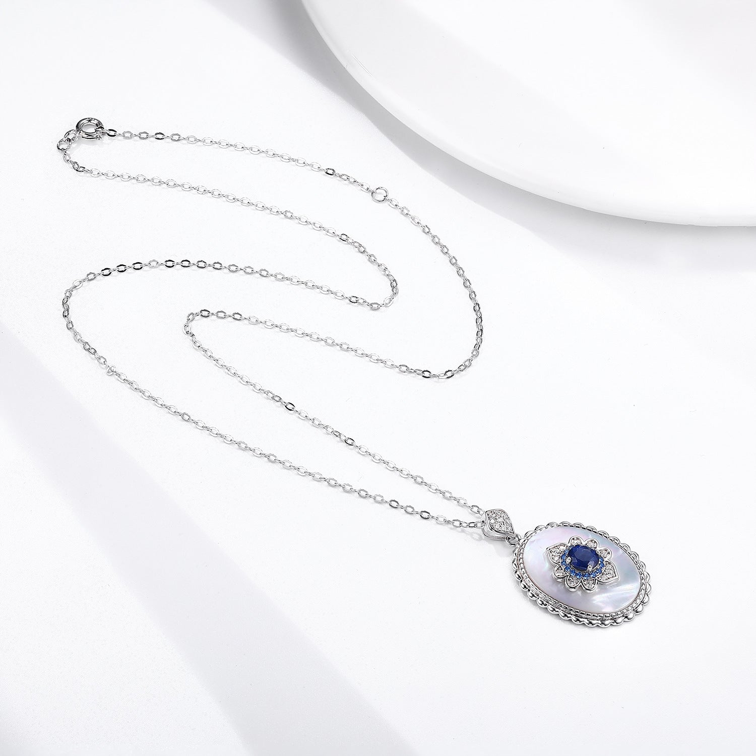 Vintage Sapphire Pendant with Sterling Silver & Diamond Accents
