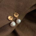 Gold Irregular Stud Earrings with Pearl Drop