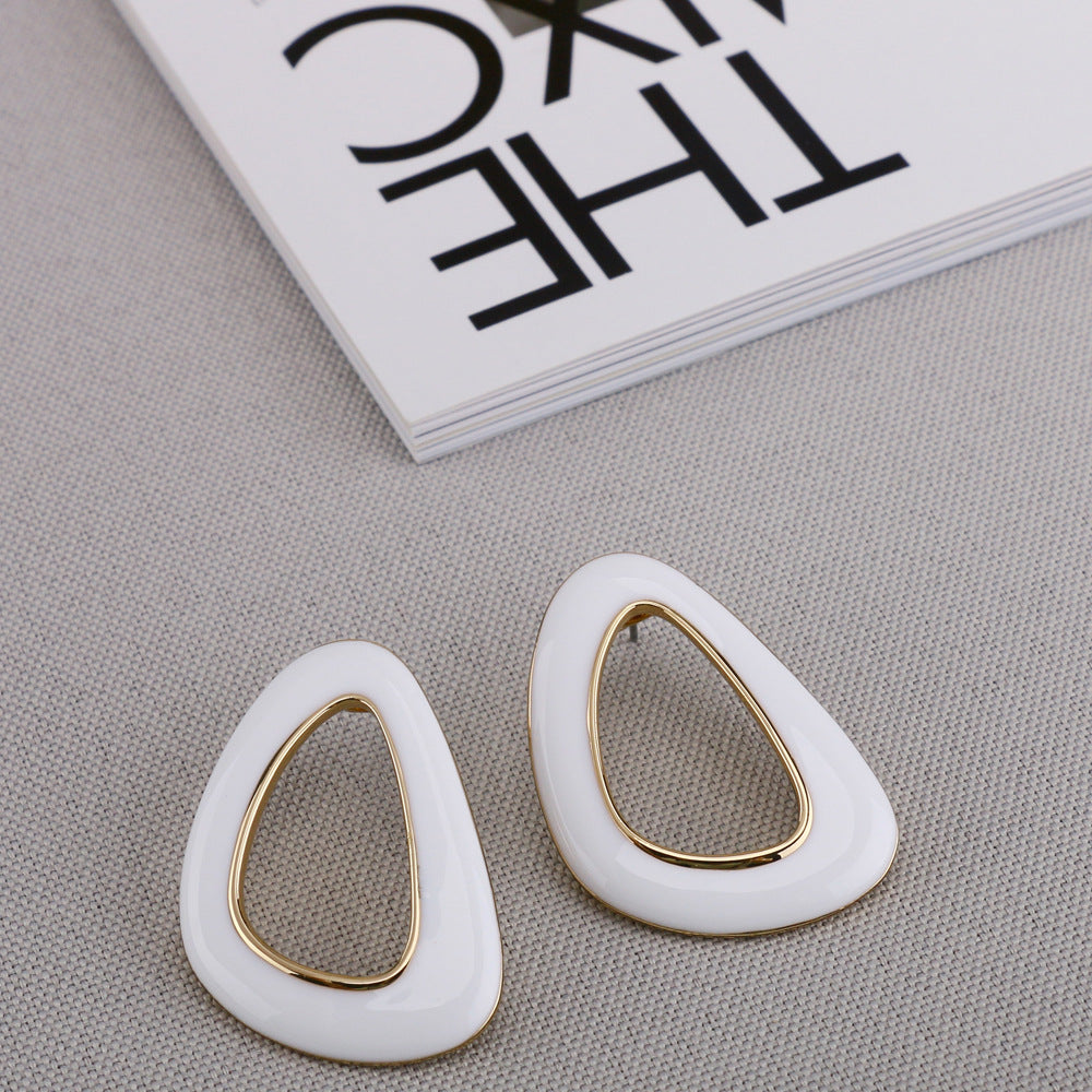 White Abstract Triangle Hoop Earrings