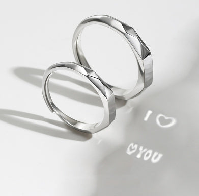 Minimalist Couple Rings Set – Faceted Promise Bands