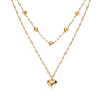 Layered Gold Heart Necklace – Double Chain Beaded Pendant Necklace