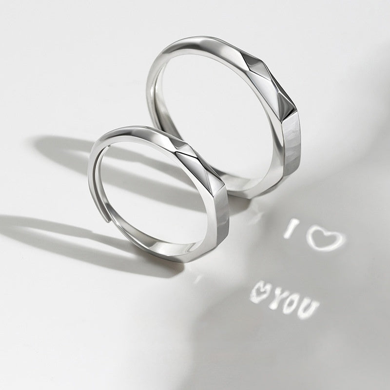 Minimalist Couple Rings Set – Faceted Promise Bands