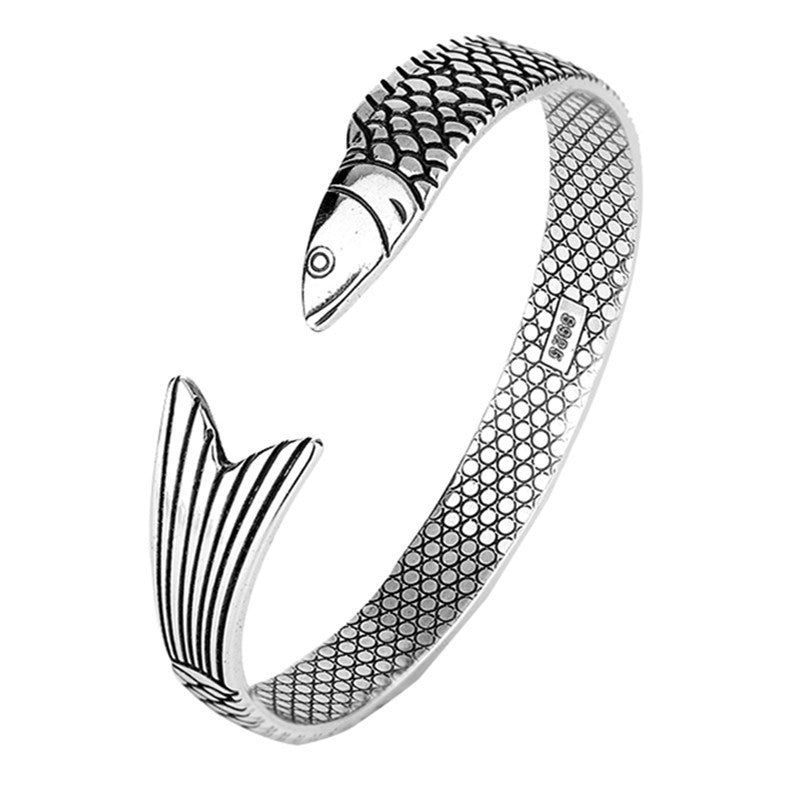Fish Motif Open Cuff Bracelet with Detailed Sculptural Finish