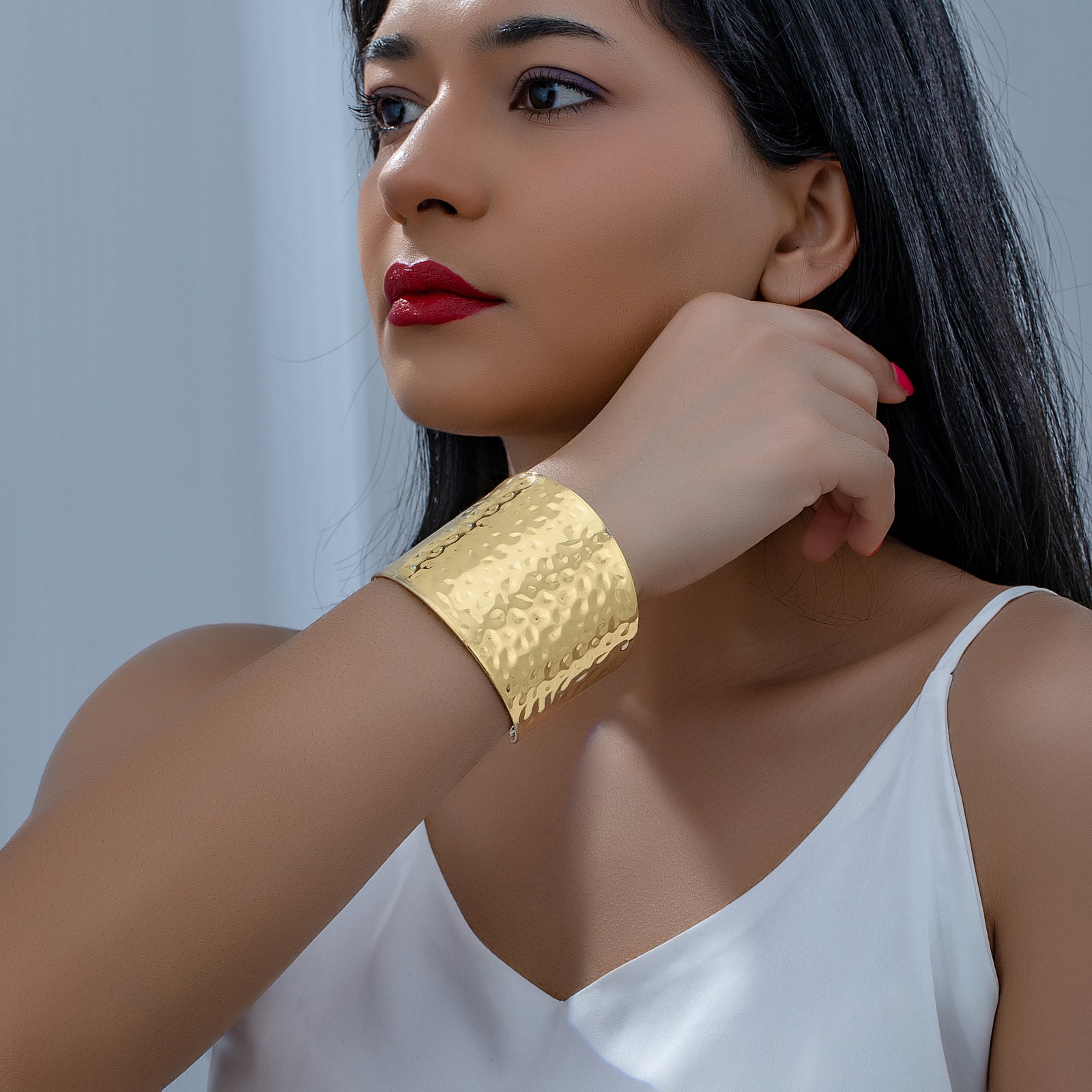 Wide Hammered Cuff Bracelet with Modern Statement Design