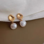 Gold Irregular Stud Earrings with Pearl Drop