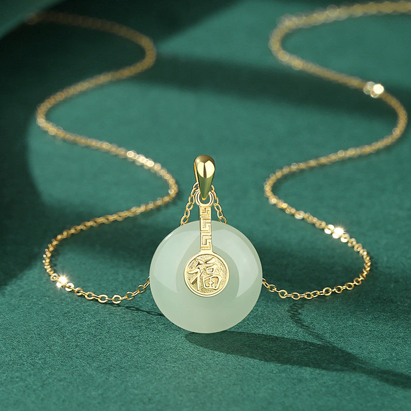 Hetian Jade Peace Button Necklace