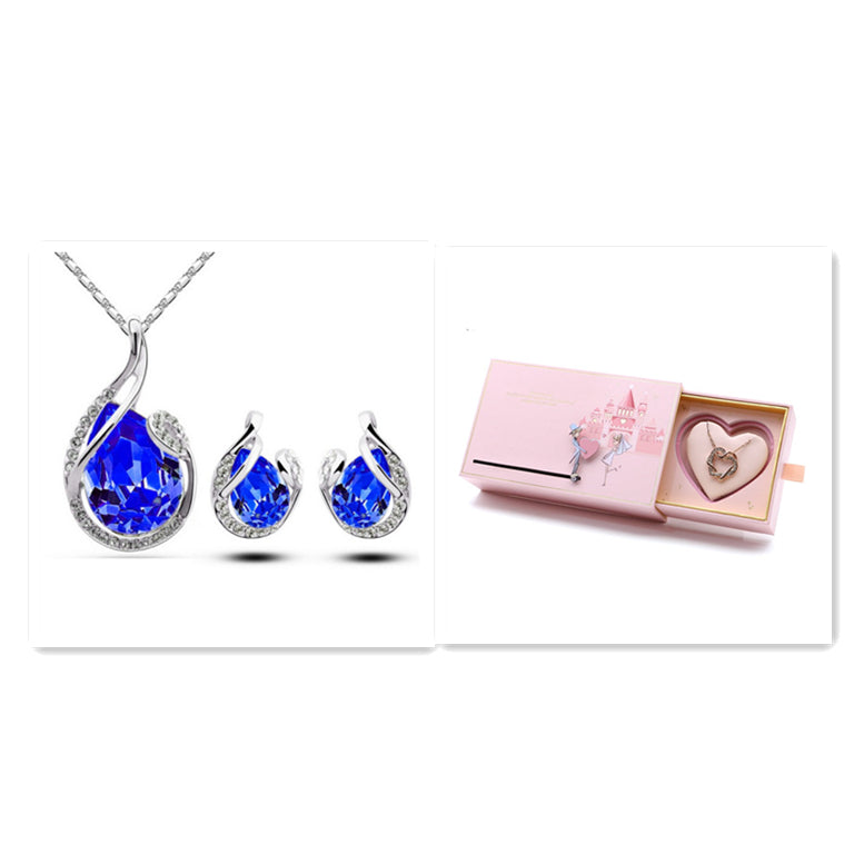 3-Piece Crystal Teardrop Necklace and Earrings Set
