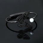 Butterfly Motif Open Cuff Bracelet with Delicate Crystal Detail